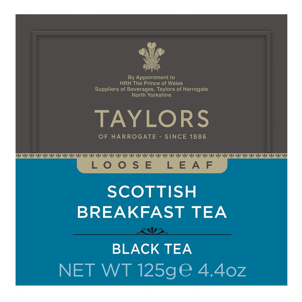 Taylors of Harrogate Scottish Breakfast bright amber cup captures full-bodied morning aroma