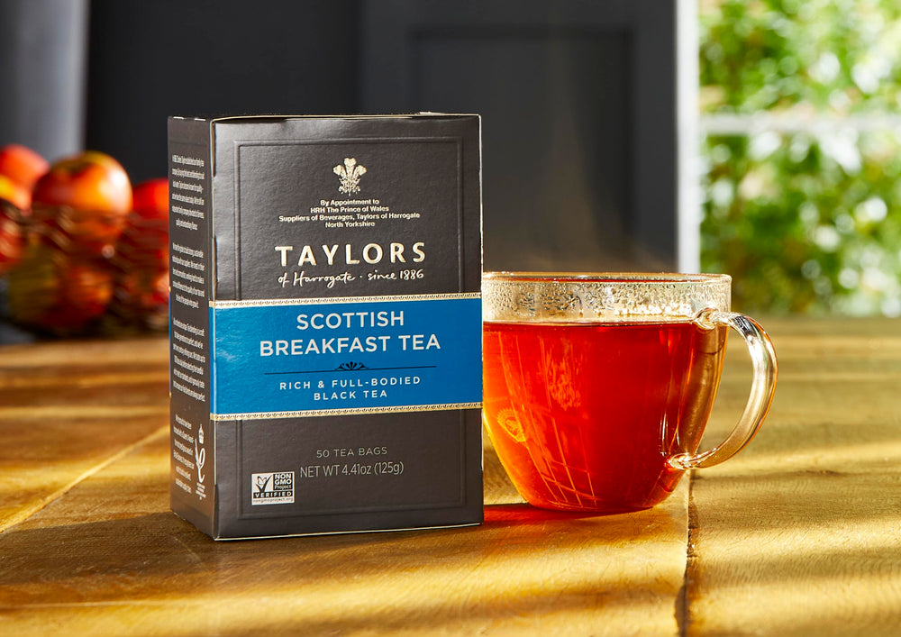 Enjoy hot or iced Taylors of Harrogate Scottish Breakfast for a classic start.