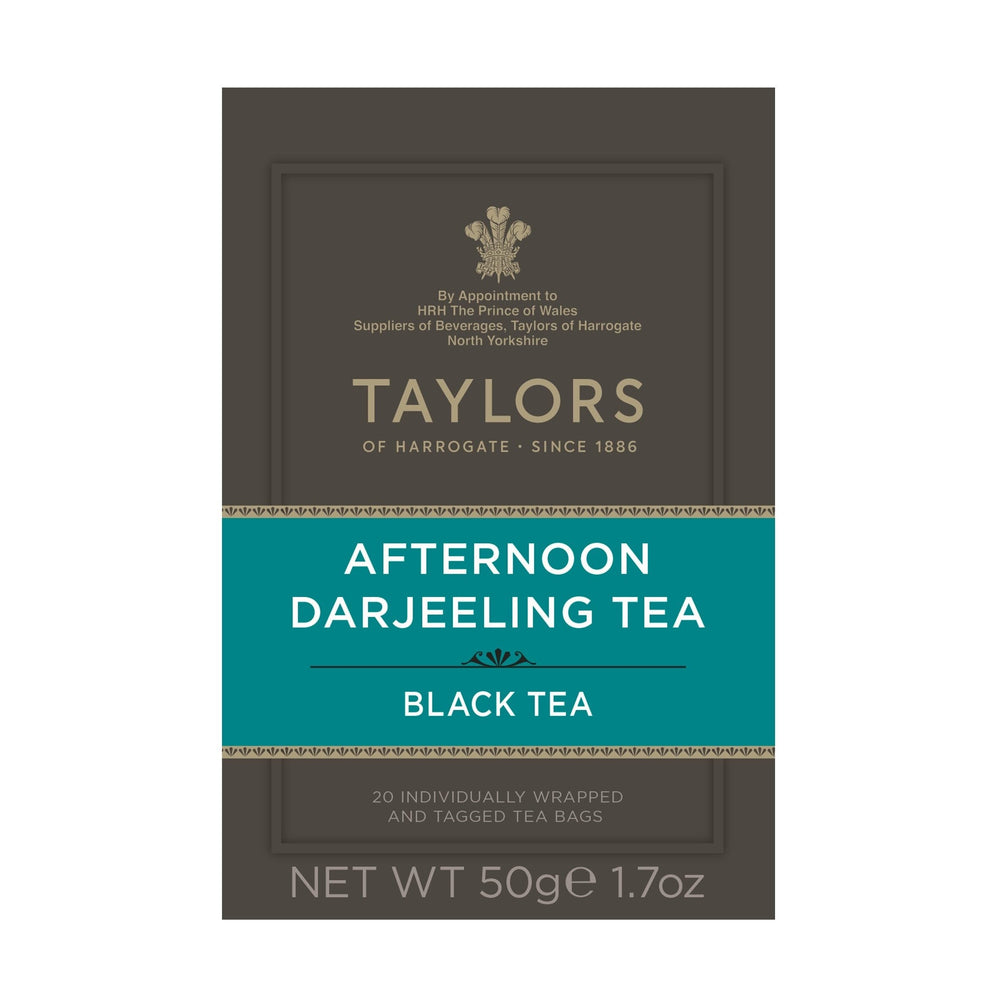 Taylors of Harrogate Afternoon Darjeeling tea bag, fragrant and convenient for a quick steep.