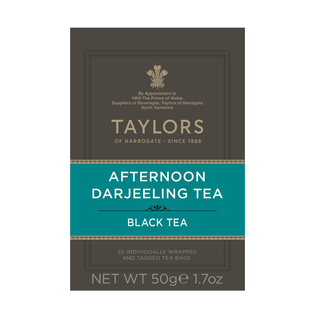 Taylors of Harrogate Afternoon Darjeeling tea bag, fragrant and convenient for a quick steep.