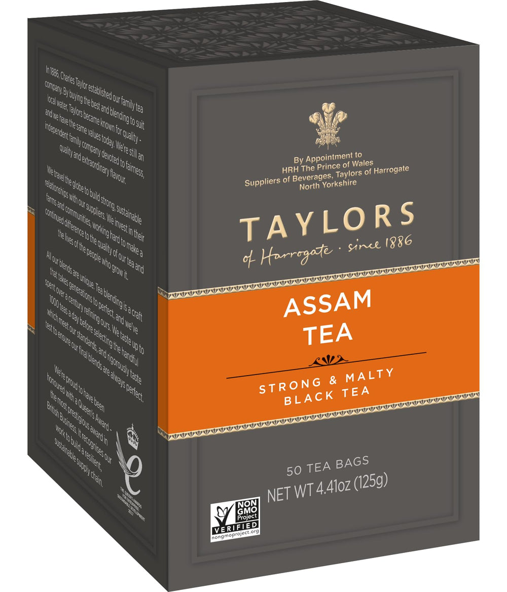 Brewing a full-bodied Taylors Assam tea steeping in a cup