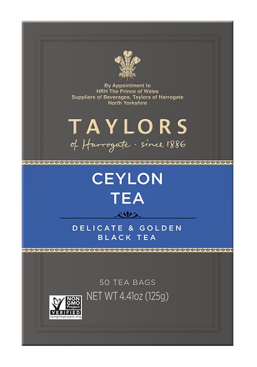 Taylors of Harrogate black tea pillow bags brewing a mellow, rosy cup.