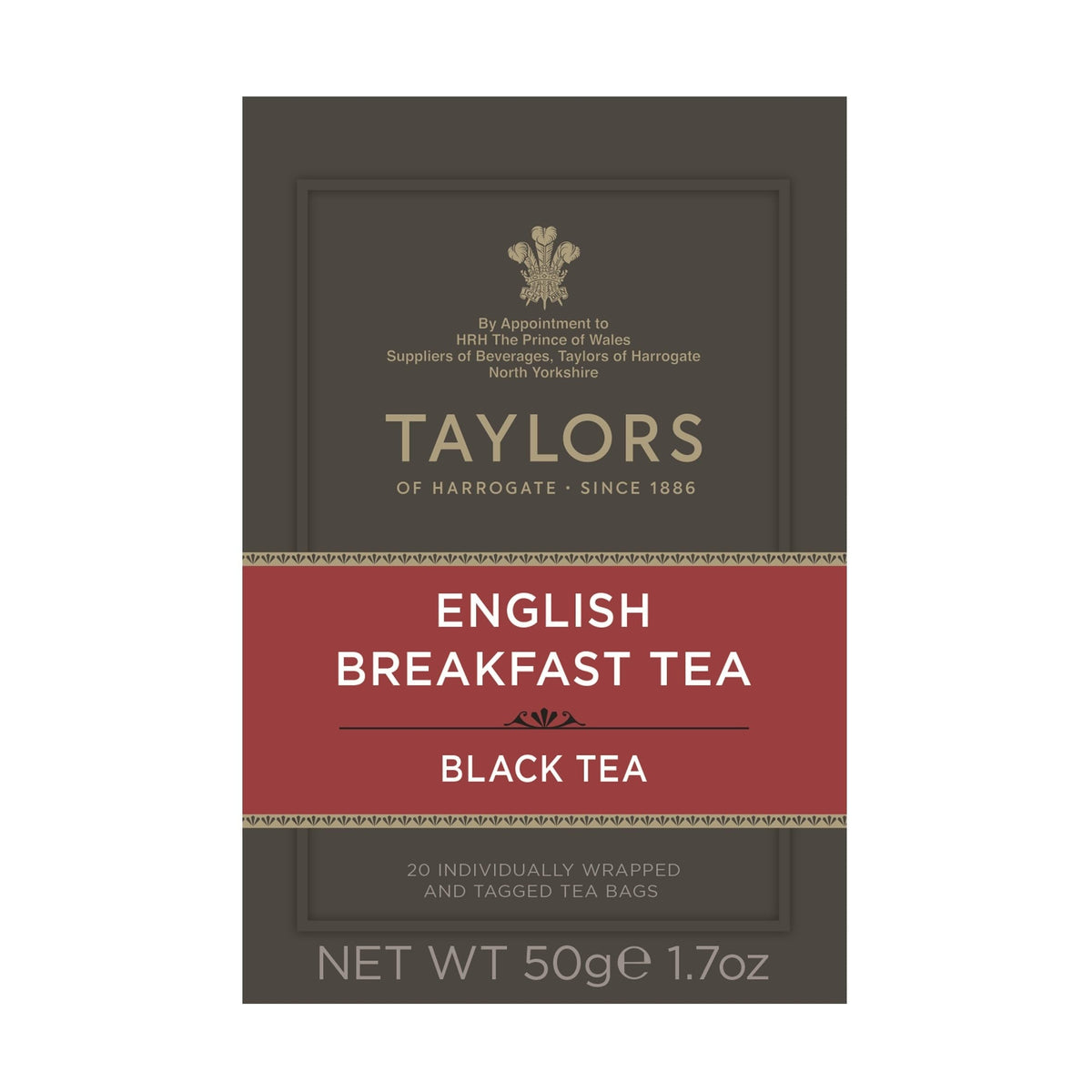 Taylors of Harrogate English Breakfast tea bags for a bold morning boost.