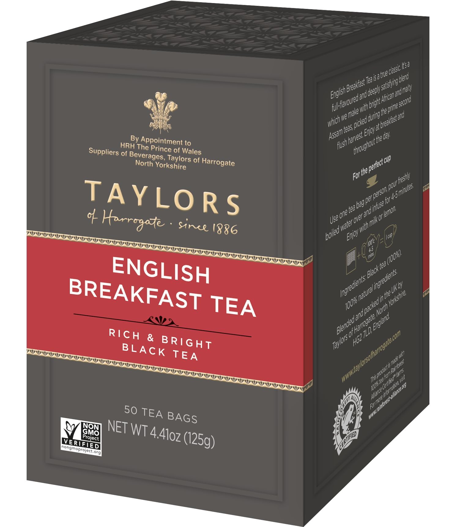 Taylors of Harrogate English Breakfast pillow tea bags ready for a brisk morning brew.
