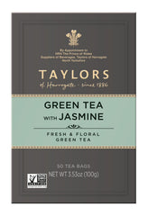 Taylors of Harrogate green tea leaves and jasmine infusion in motion.