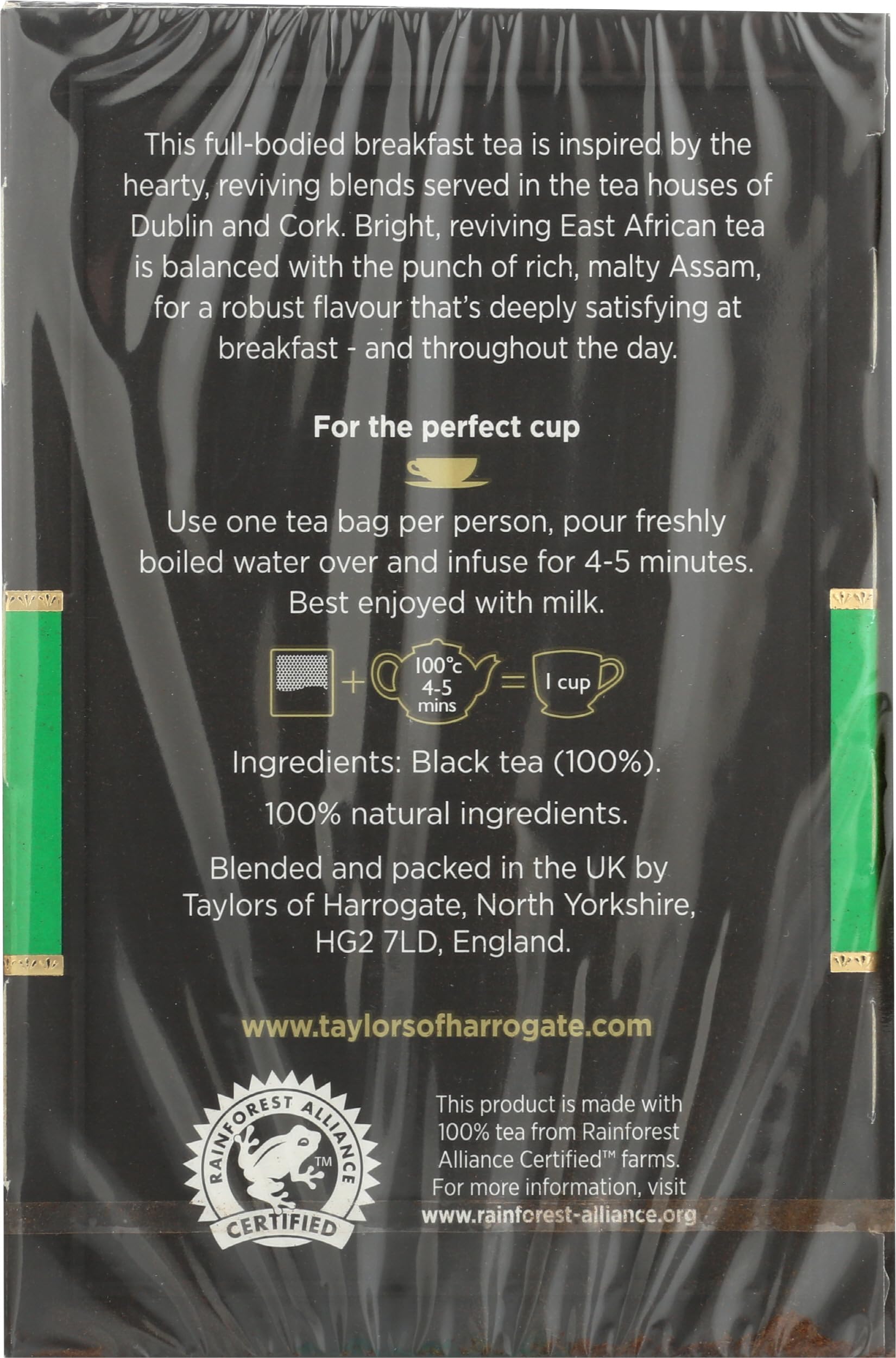 Brewed Taylors Irish Breakfast cup with milk ready to enjoy