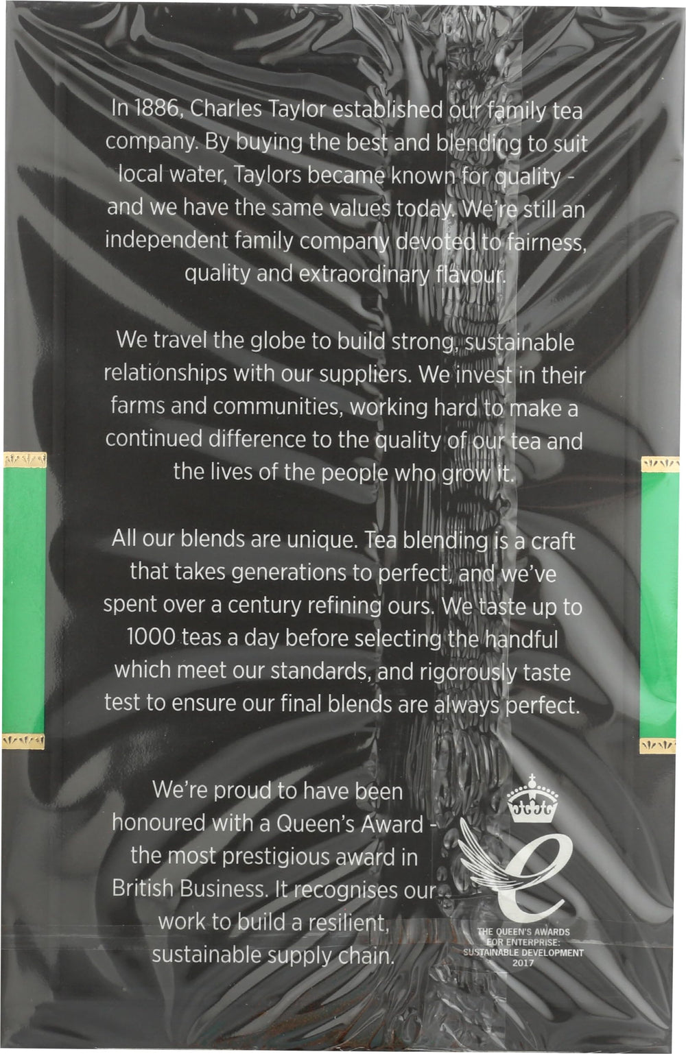 Packaging and Taylors of Harrogate brand logo on Irish Breakfast box