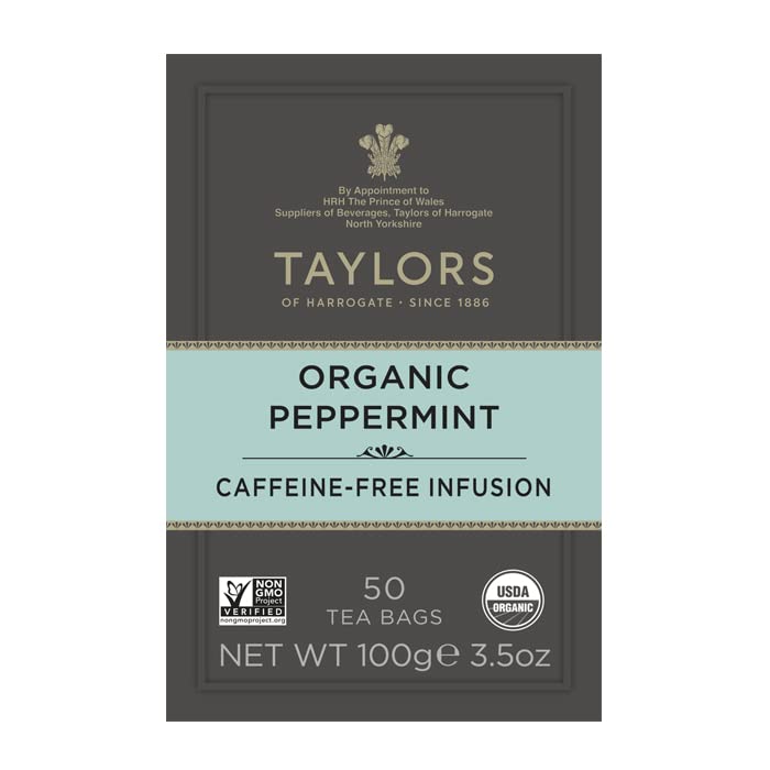 Steeping Taylors peppermint infusion in a hot cup with steam and bright aroma