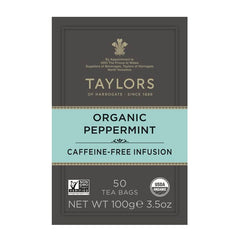 Steeping Taylors peppermint infusion in a hot cup with steam and bright aroma