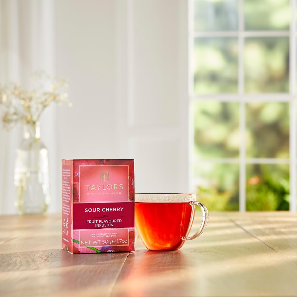 Chilled glass of Taylors of Harrogate Sour Cherry tea for refreshing iced enjoyment
