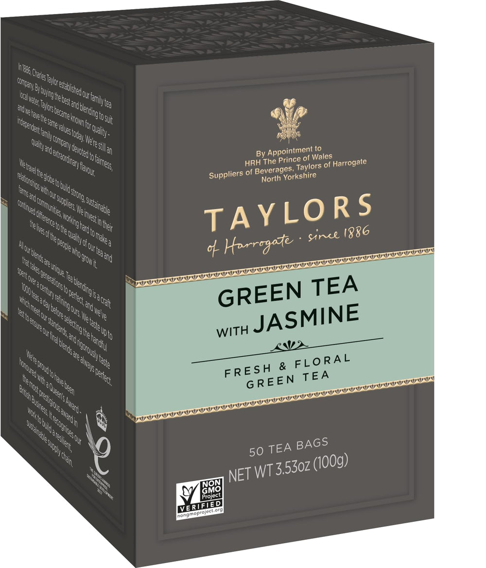 Taylors of Harrogate tea cup setup showcasing jasmine aroma for a soothing sip.