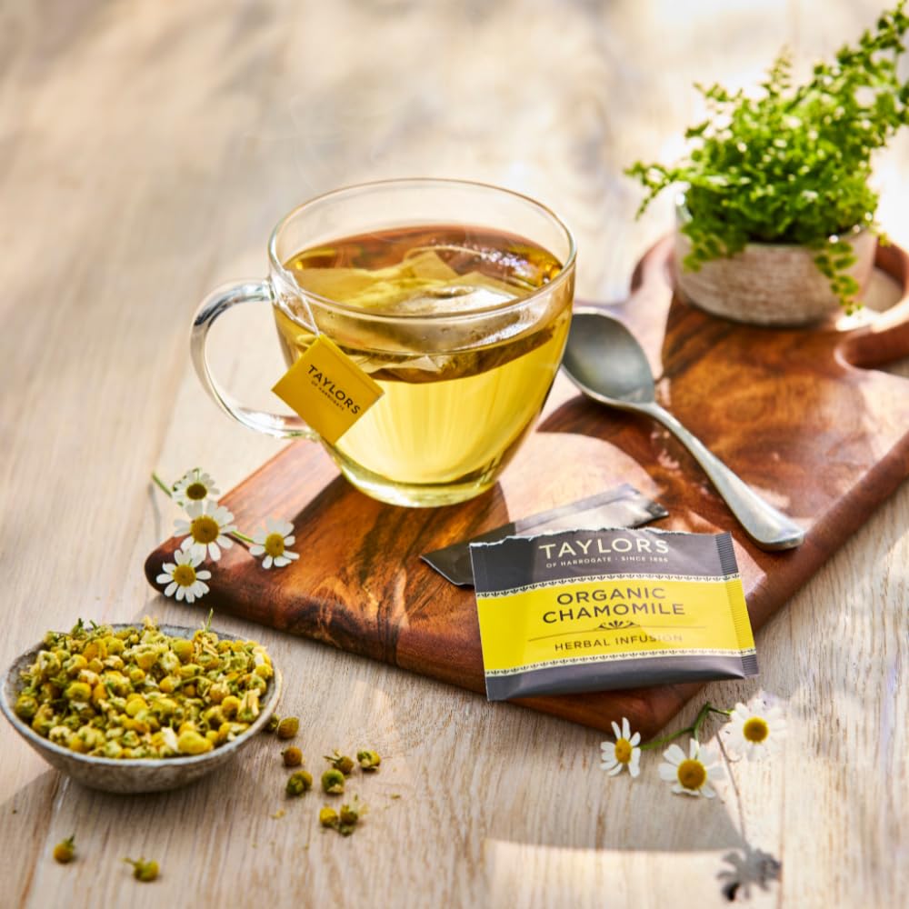Taylors chamomile tea served iced, refreshing caffeine-free cooling option