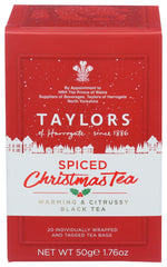 Taylors of Harrogate Spiced Christmas Tea bags in festive packaging, ideal for gifting.