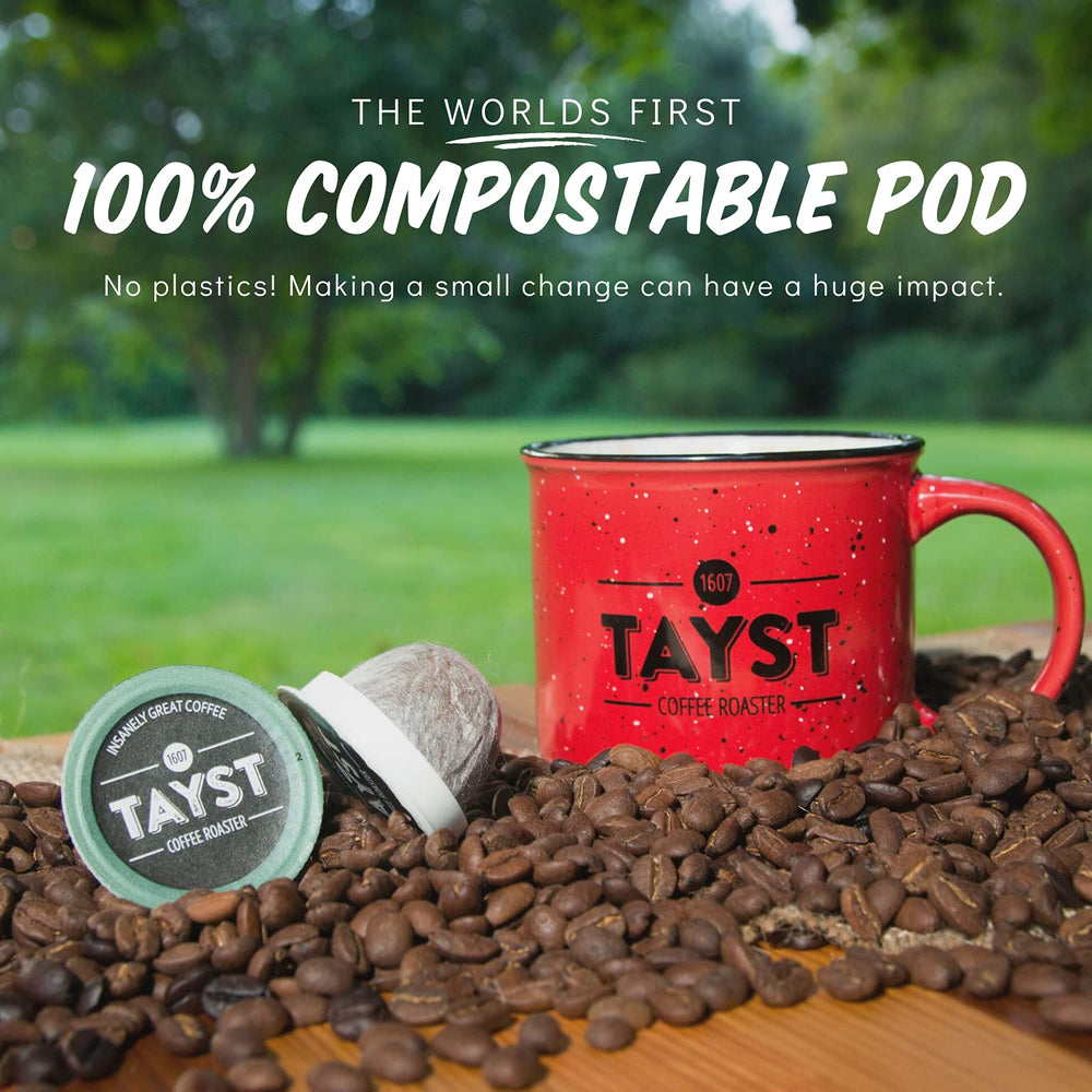 Tayst brewed coffee in a steaming cup ready to savor.
