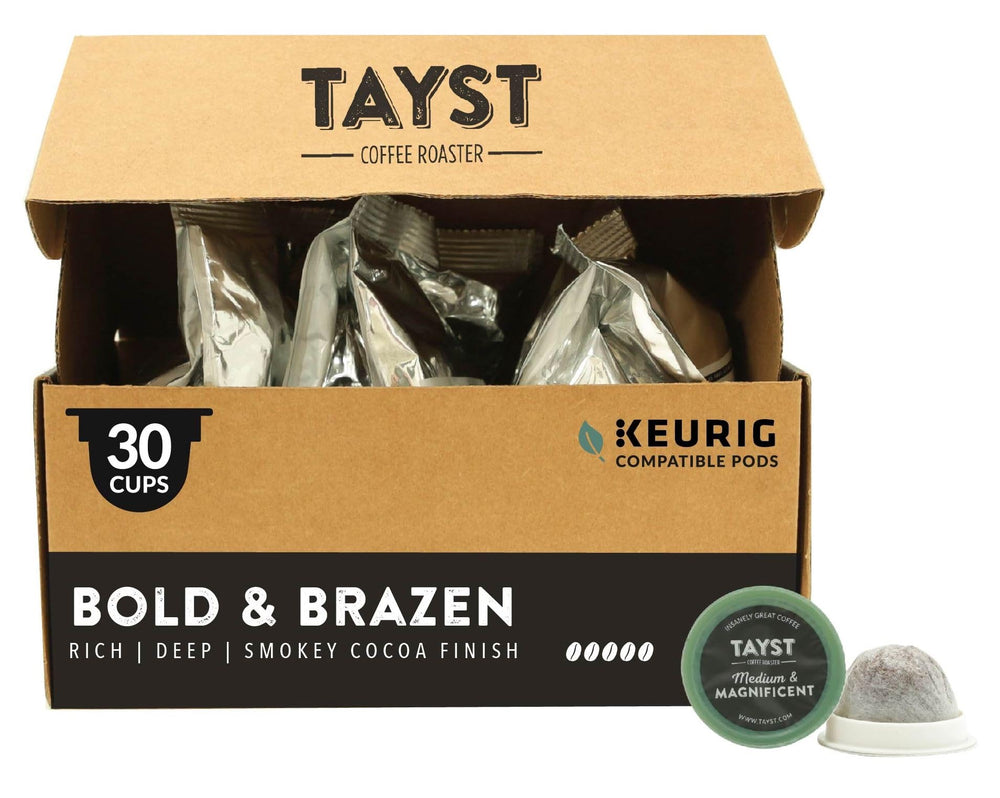 Tayst Bold & Brazen pods close-up showing rich flavor potential.