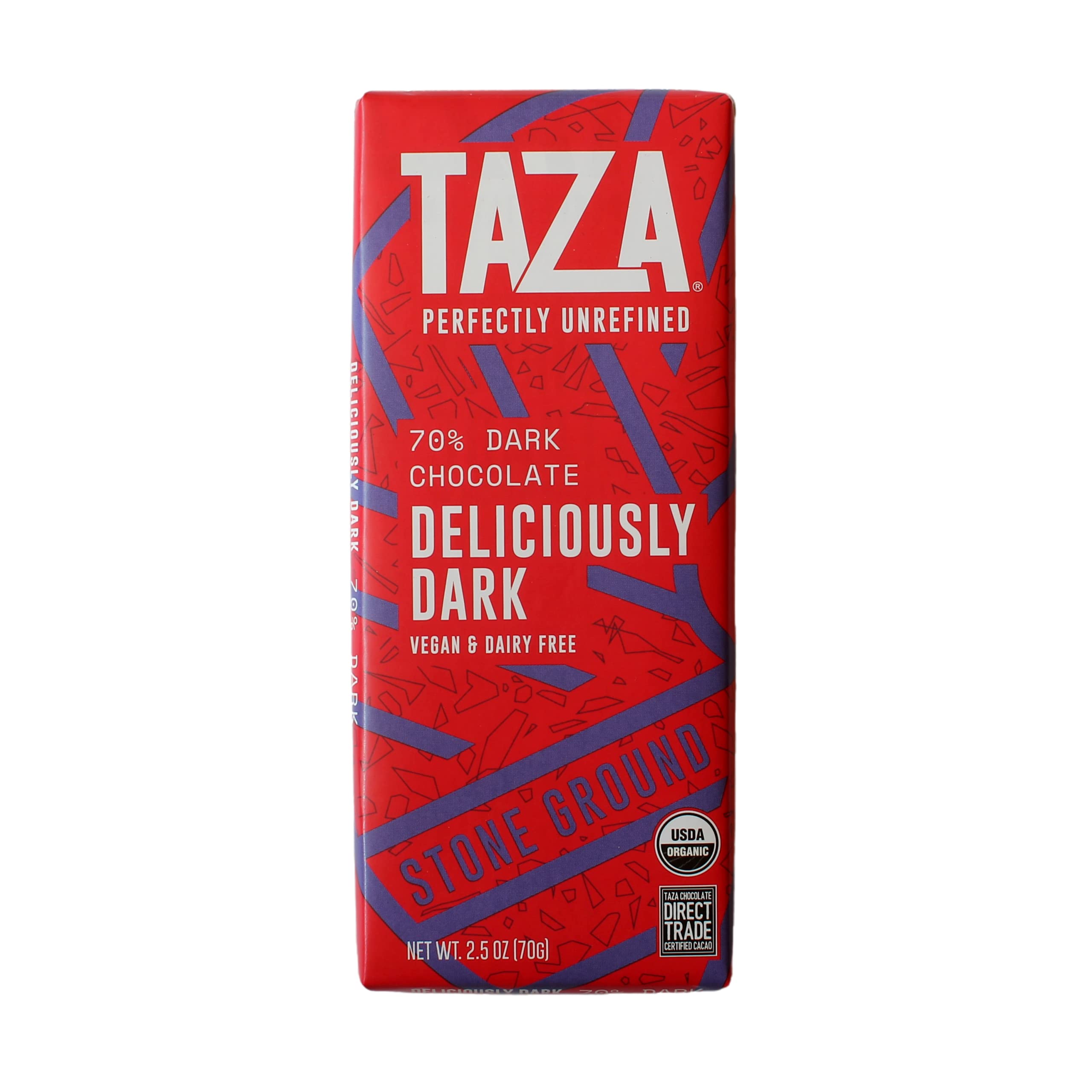 Taza Chocolate Amaze Bar 70% close-up texture reveals granular cacao