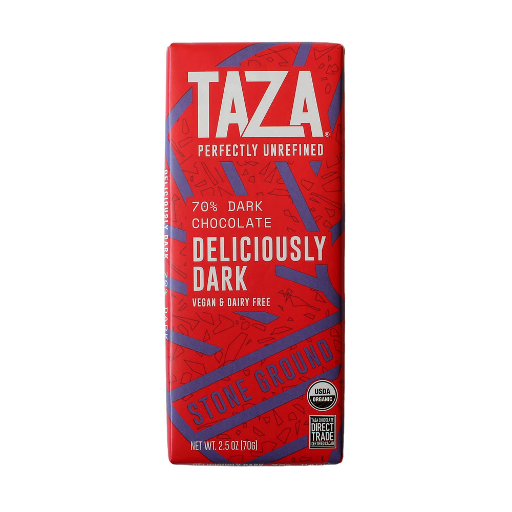 Taza Chocolate Amaze Bar 70% close-up texture reveals granular cacao