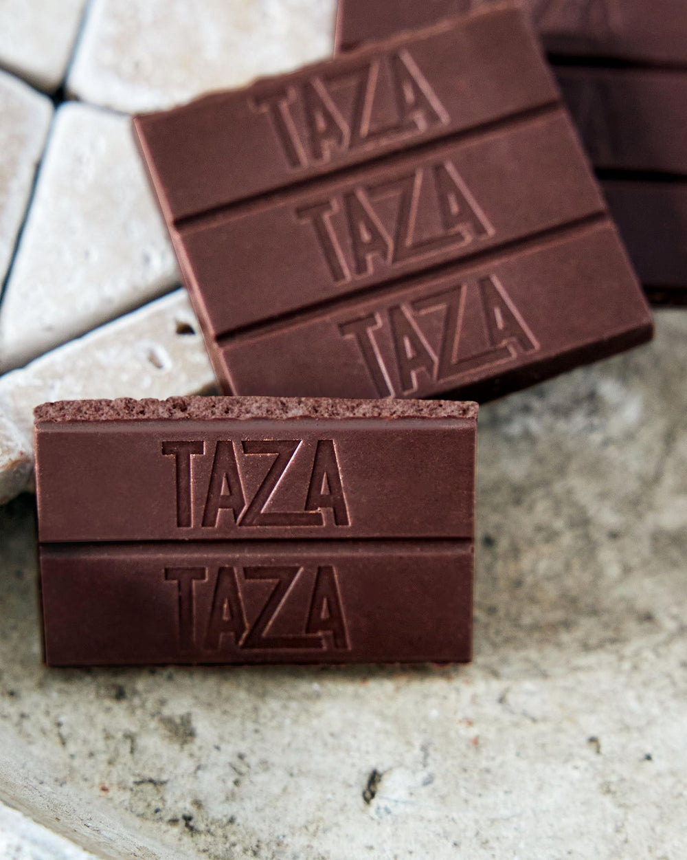 Taza Chocolate Amaze Bar 87% bar-break close-up invites tasting and mindful snacking