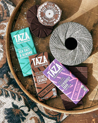 Taza Chocolate Amaze Bar 87% ingredients-label close-up shows organic non GMO cacao origin