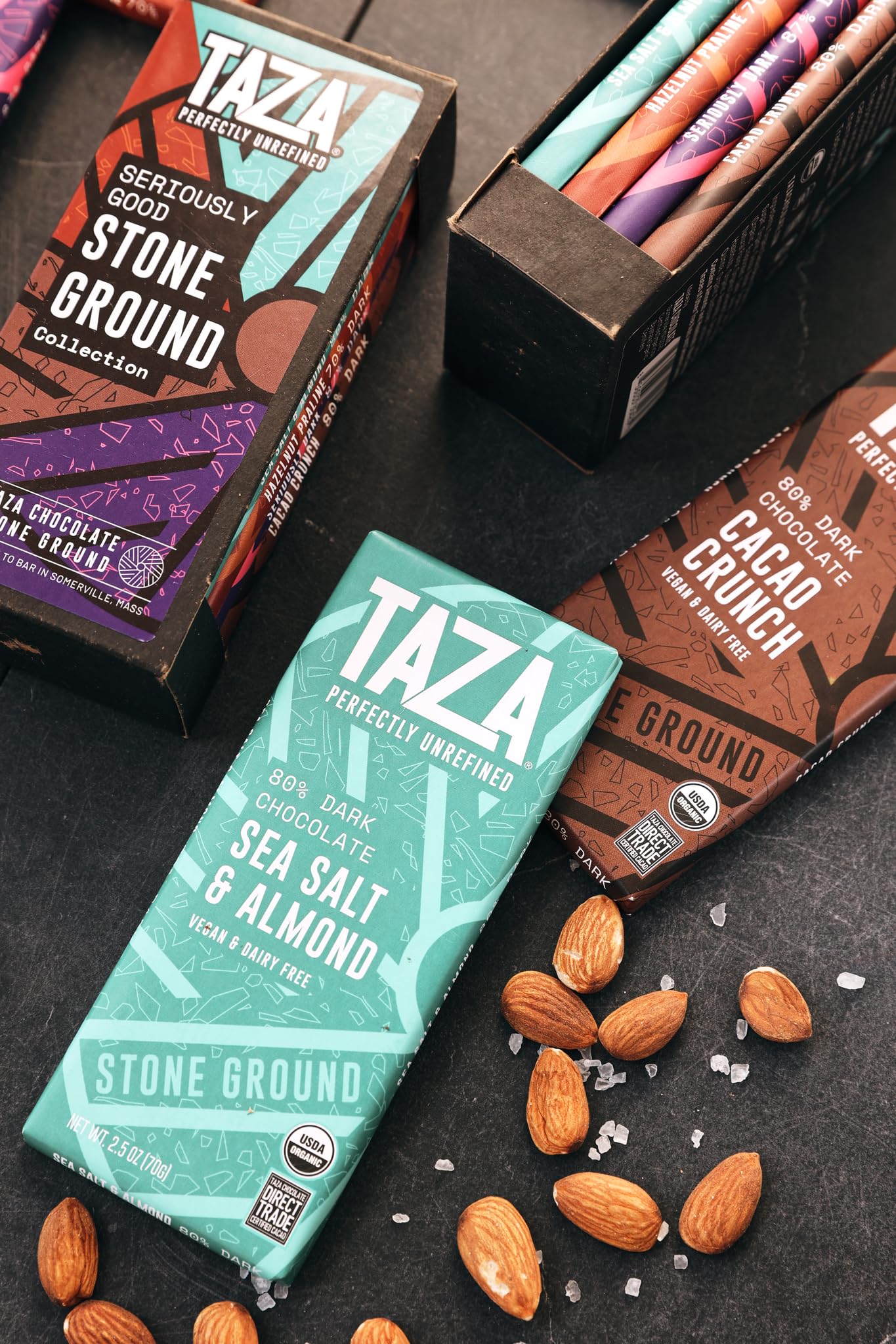 Taza Chocolate Hazelnut Praline Amaze Bar features creamy nuttiness and subtle crunch