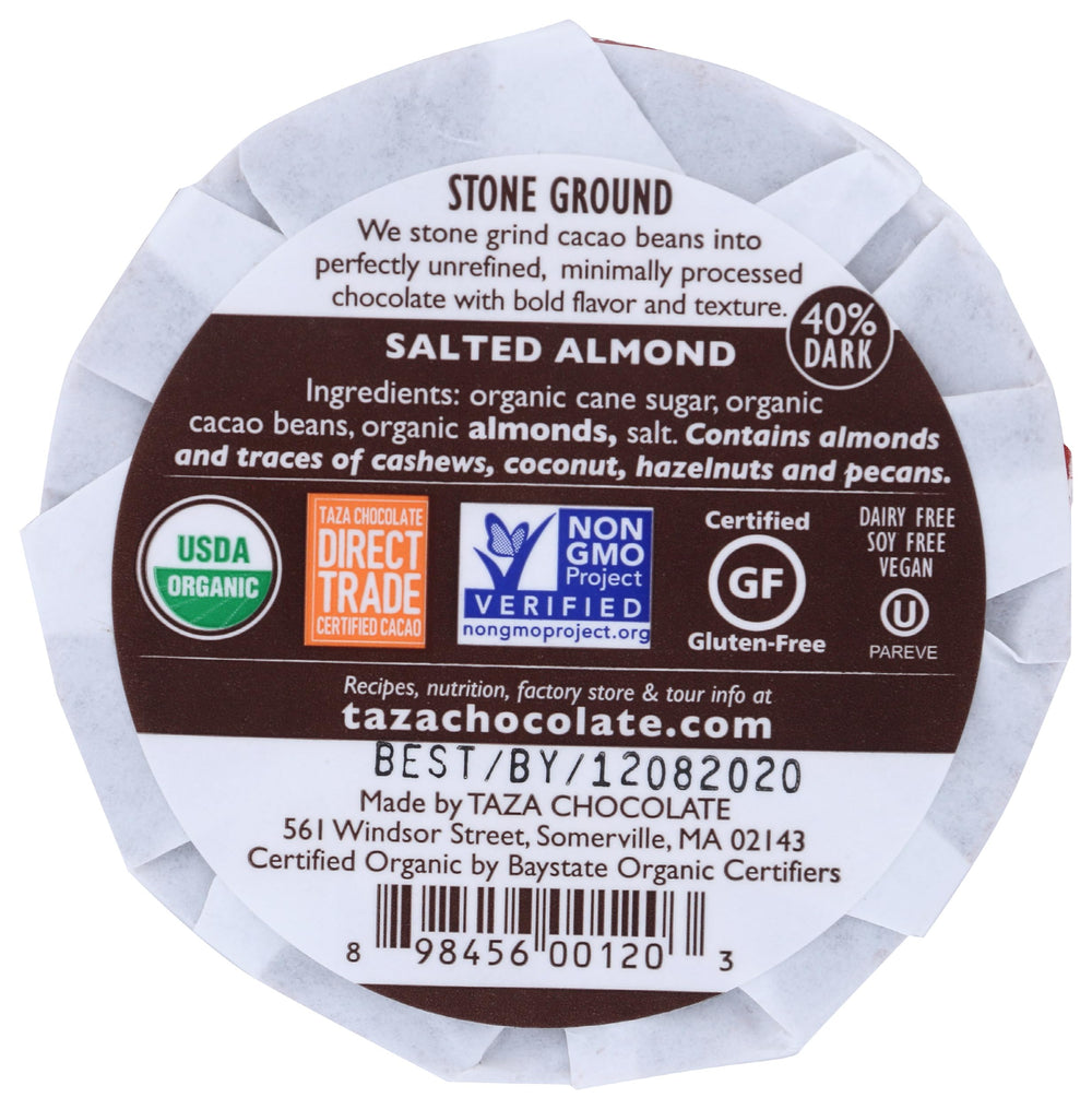 Taza Chocolate Mexicano Disc almond closeup highlighting crunchy almonds and rustic texture.