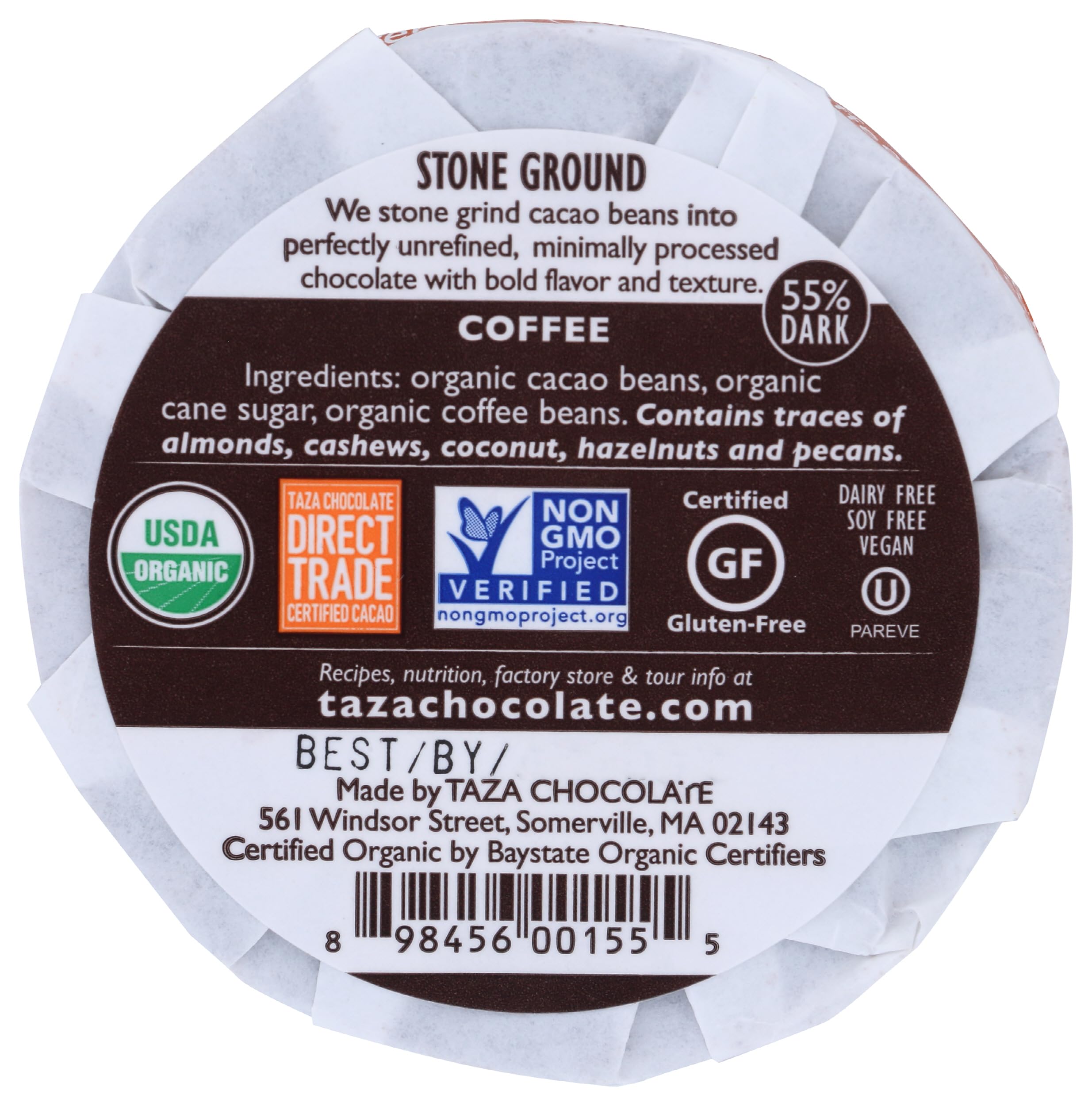 Taza Mexicano 55% coffee disc close-up with glossy surface