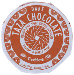 Taza Chocolate Mexicano 55% coffee disc packshot highlighting organic vegan chocolate