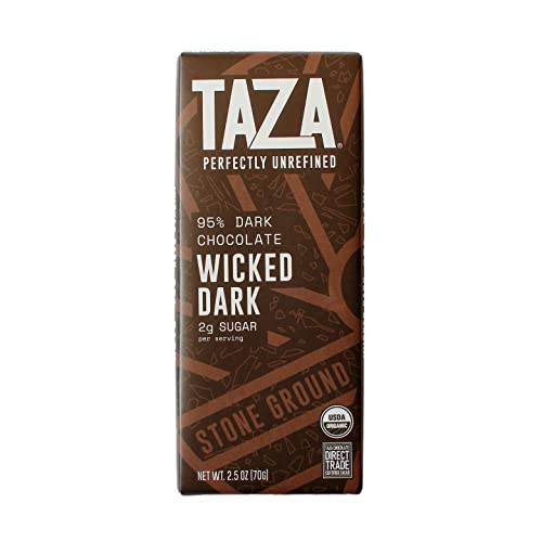 Taza Chocolate Wicked Dark Amaze Bar 95% bar slice reveals rich color and grit