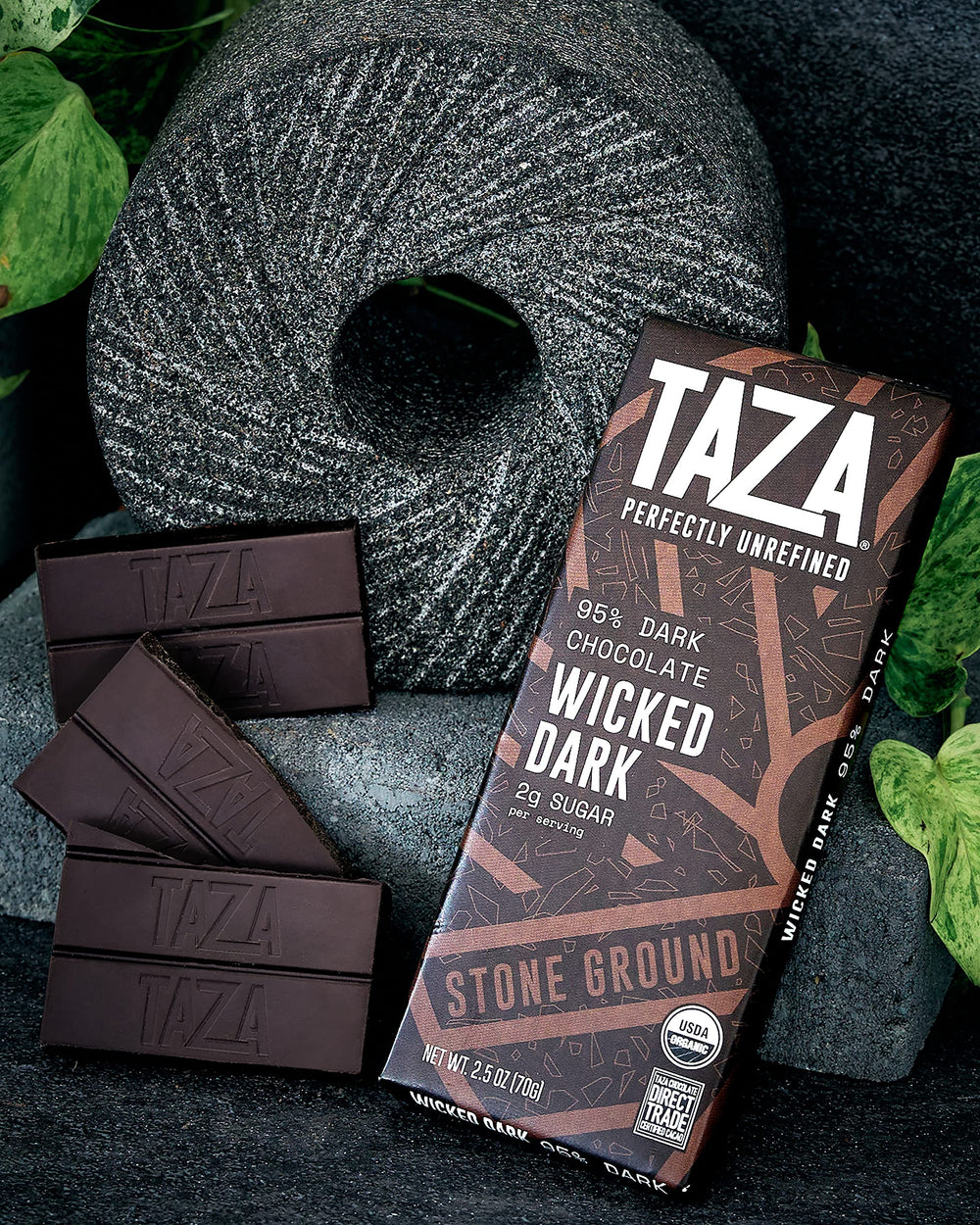 Taza Chocolate Wicked Dark Amaze Bar 95% ingredients highlight organic cacao and Direct Trade