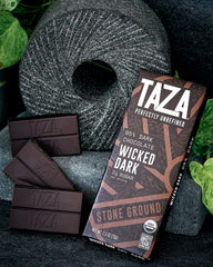 Taza Chocolate Wicked Dark Amaze Bar 95% ingredients highlight organic cacao and Direct Trade