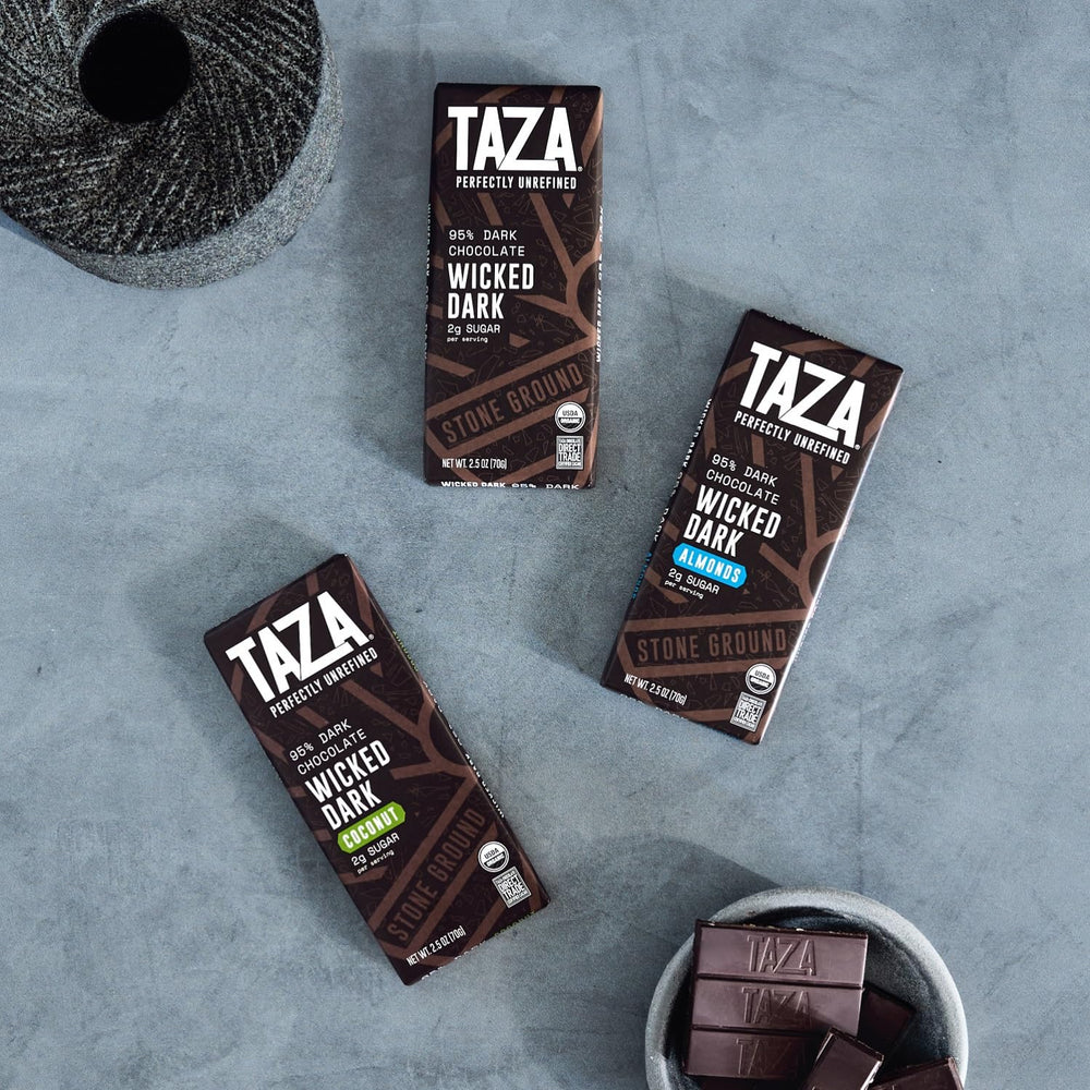 Taza Chocolate Wicked Dark Amaze Bar 95% pairing ideas suggest coffee and wine