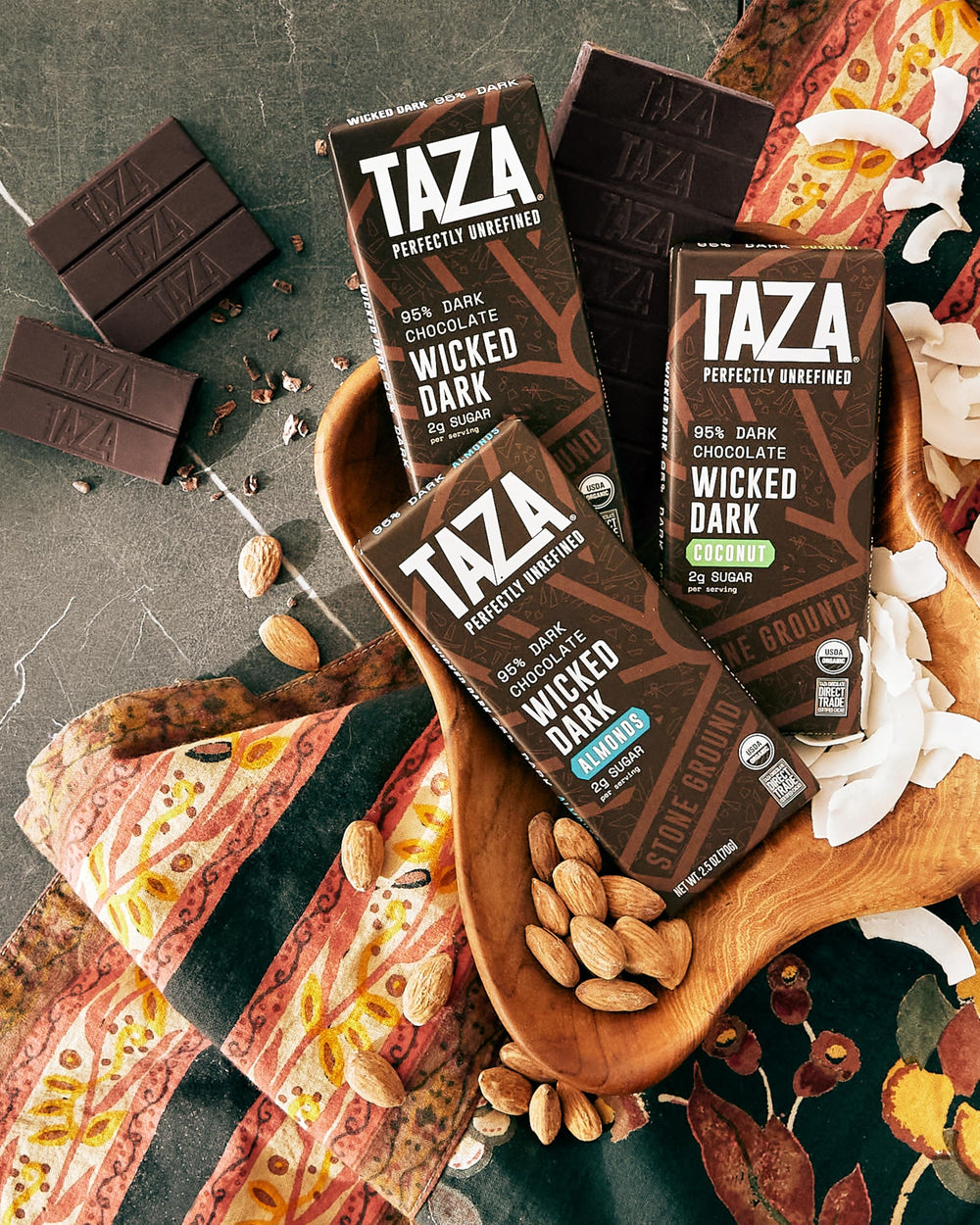 Taza Chocolate Wicked Dark Amaze Bar 95% Somerville factory backdrop