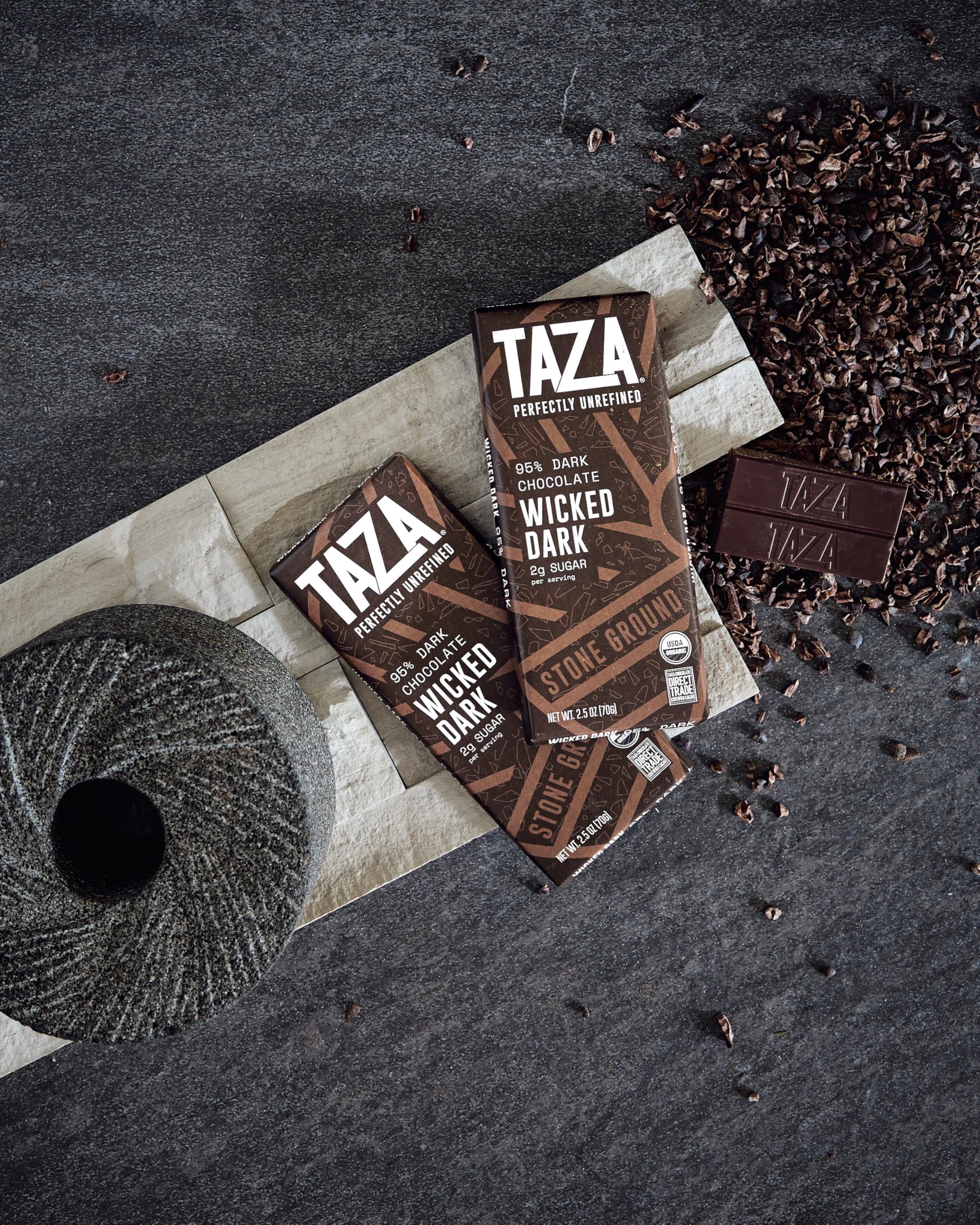 Taza Chocolate Wicked Dark Amaze Bar 95% two-point-five-ounce bar displayed