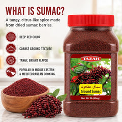 Tazah Sumac Spice ground powder texture close-up, easy to sprinkle.