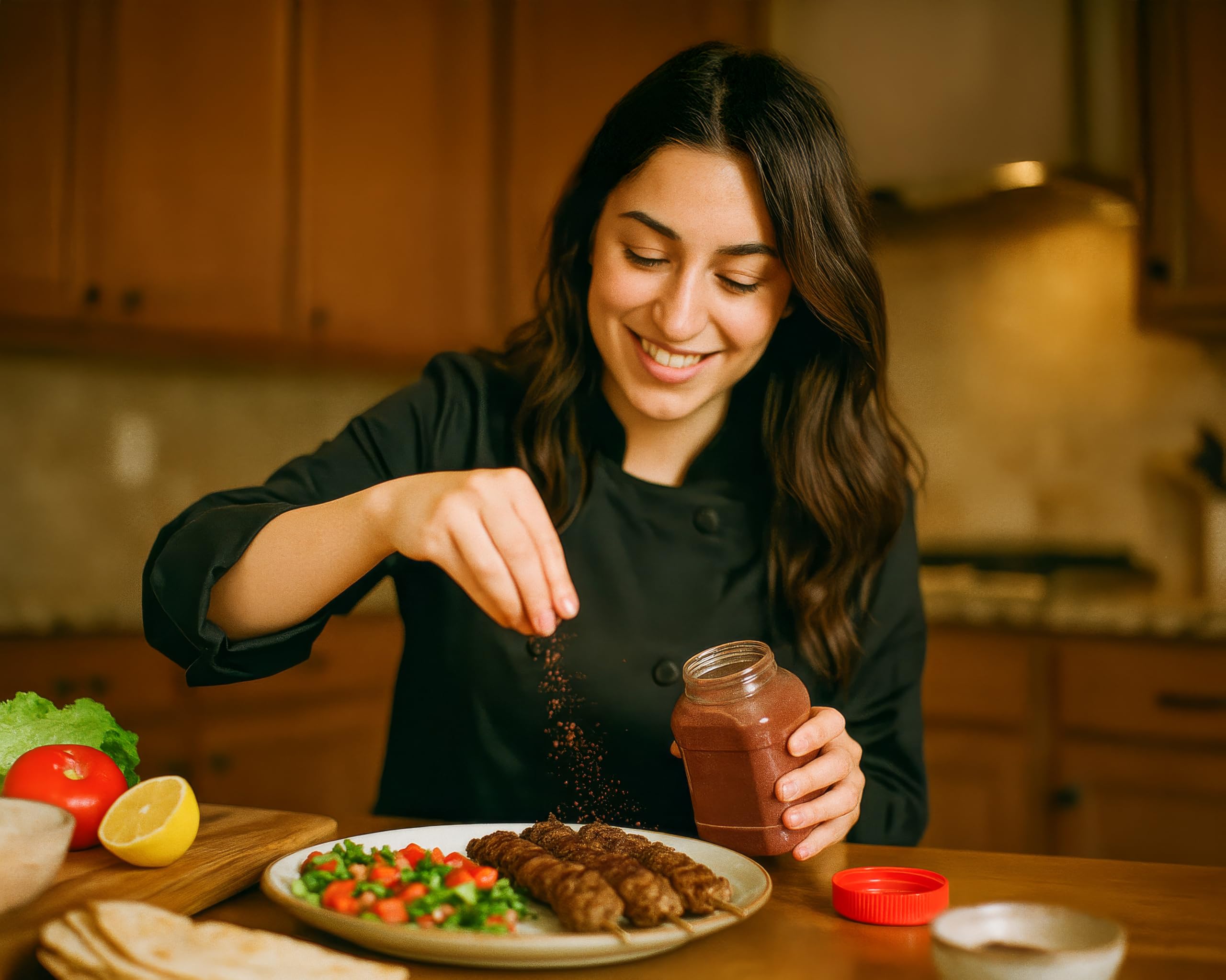 Tazah Sumac Spice on marinated kabobs adding zesty Middle-Eastern aroma.