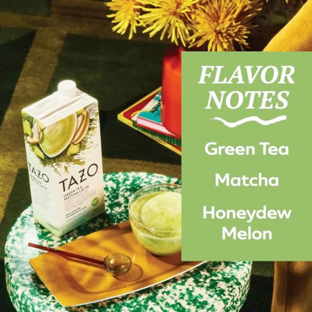 Glass shows honeydew and tropical notes from TAZO latte concentrate.