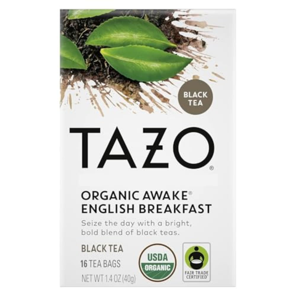 TAZO Awake English Breakfast tea bags ready for a bold morning brew.