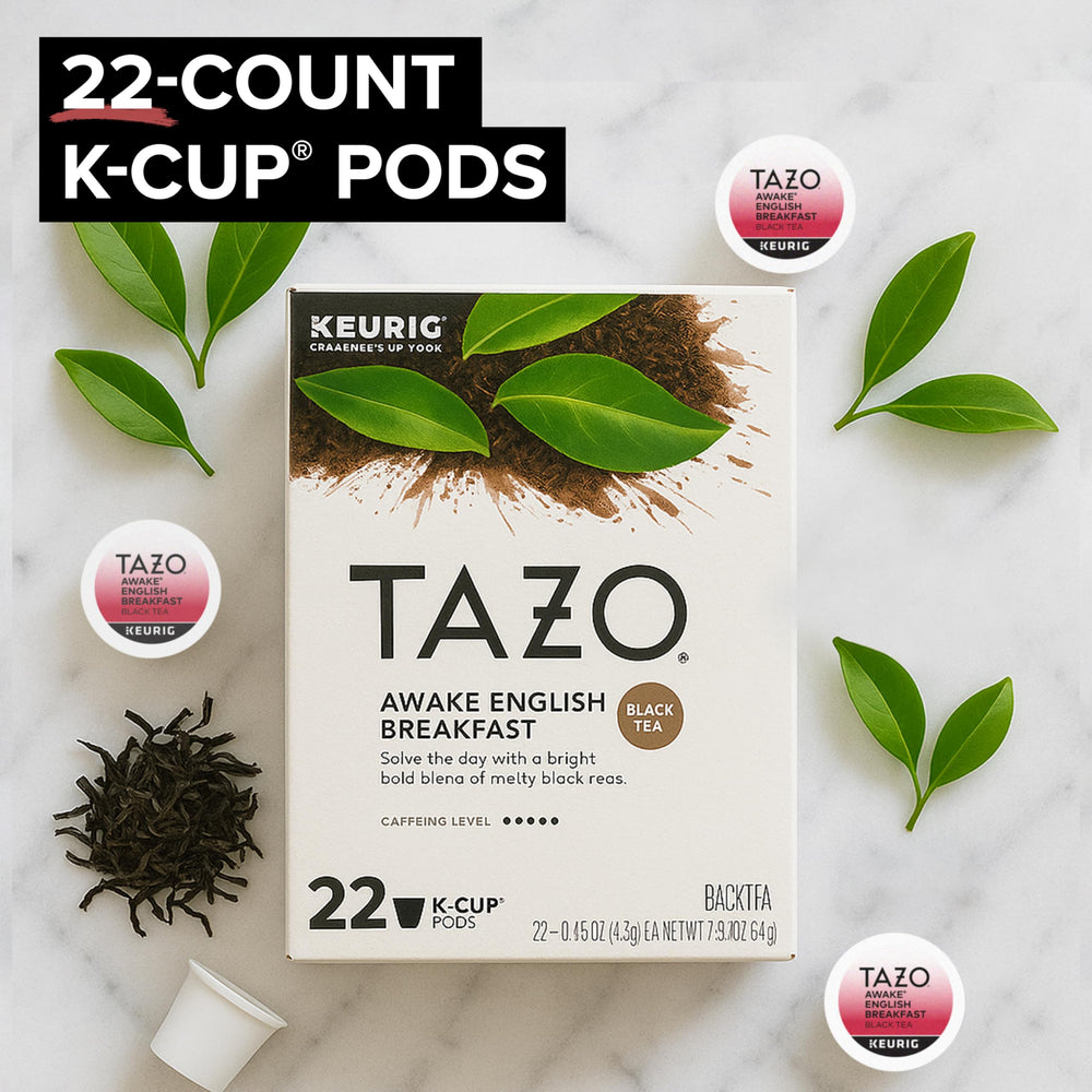 TAZO Awake English Breakfast Tea K-Cups brew setup for a strong cup