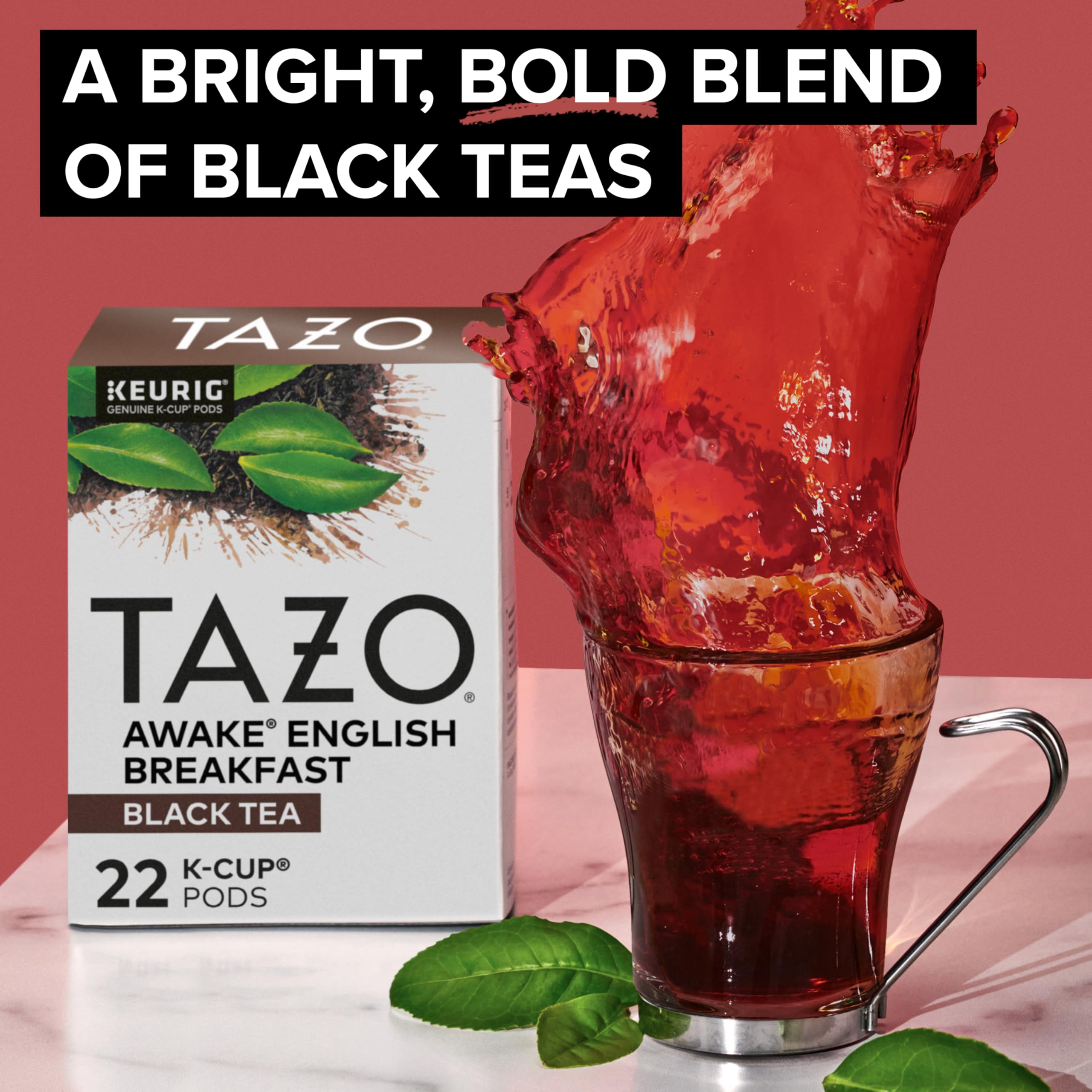 TAZO Awake English Breakfast Tea K-Cups cup with steam and bold notes