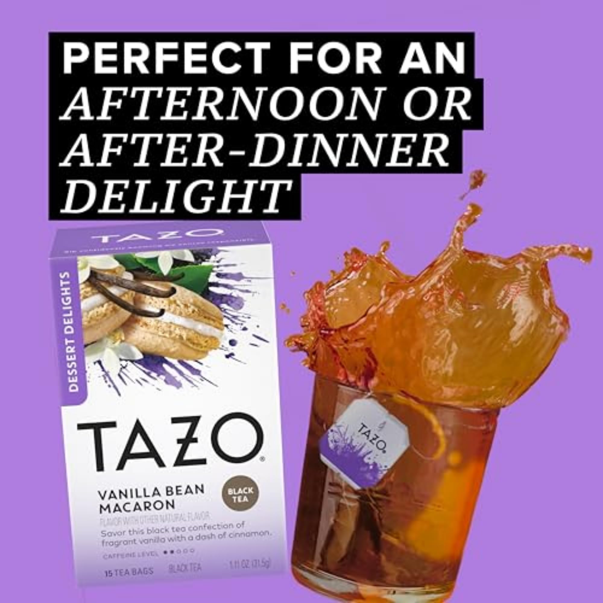 TAZO brewed black tea with a hint of vanilla and milk.