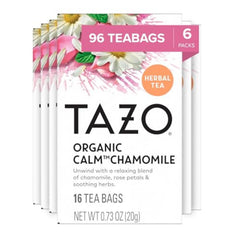 TAZO Calm Chamomile tea bag ready for a caffeine-free evening.