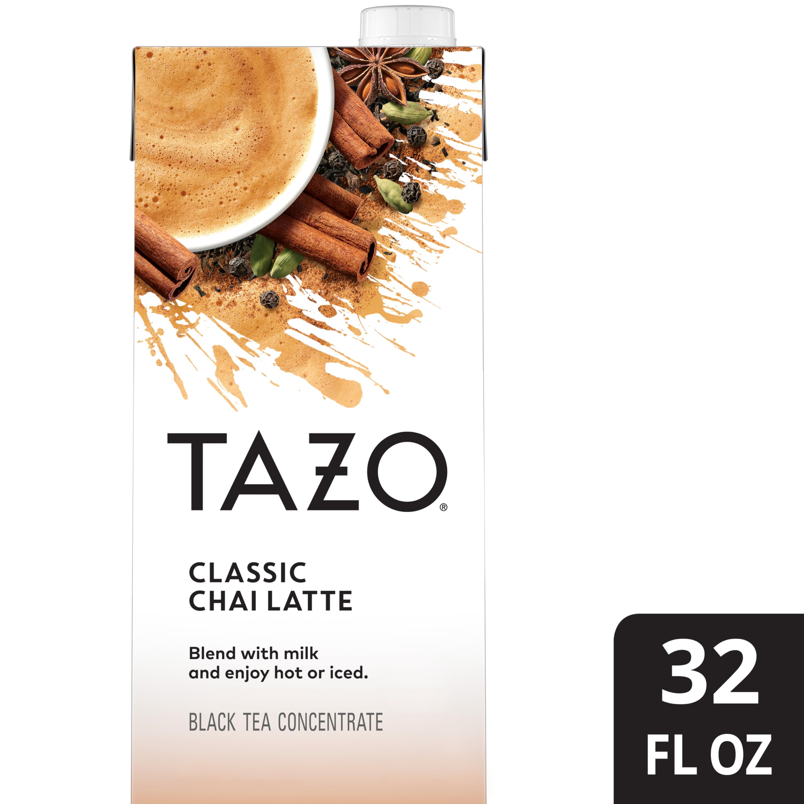 Closeup of TAZO label emphasizes premium ingredients and aroma