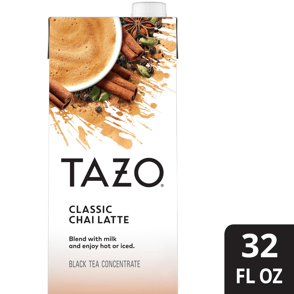 Closeup of TAZO label emphasizes premium ingredients and aroma