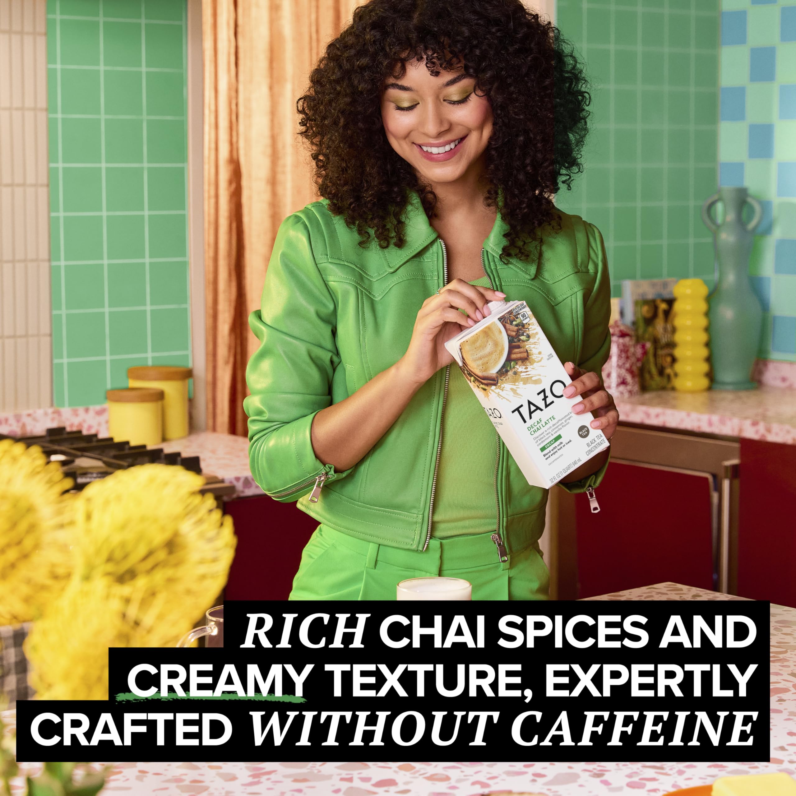 TAZO hot chai glass with steam and warming spices