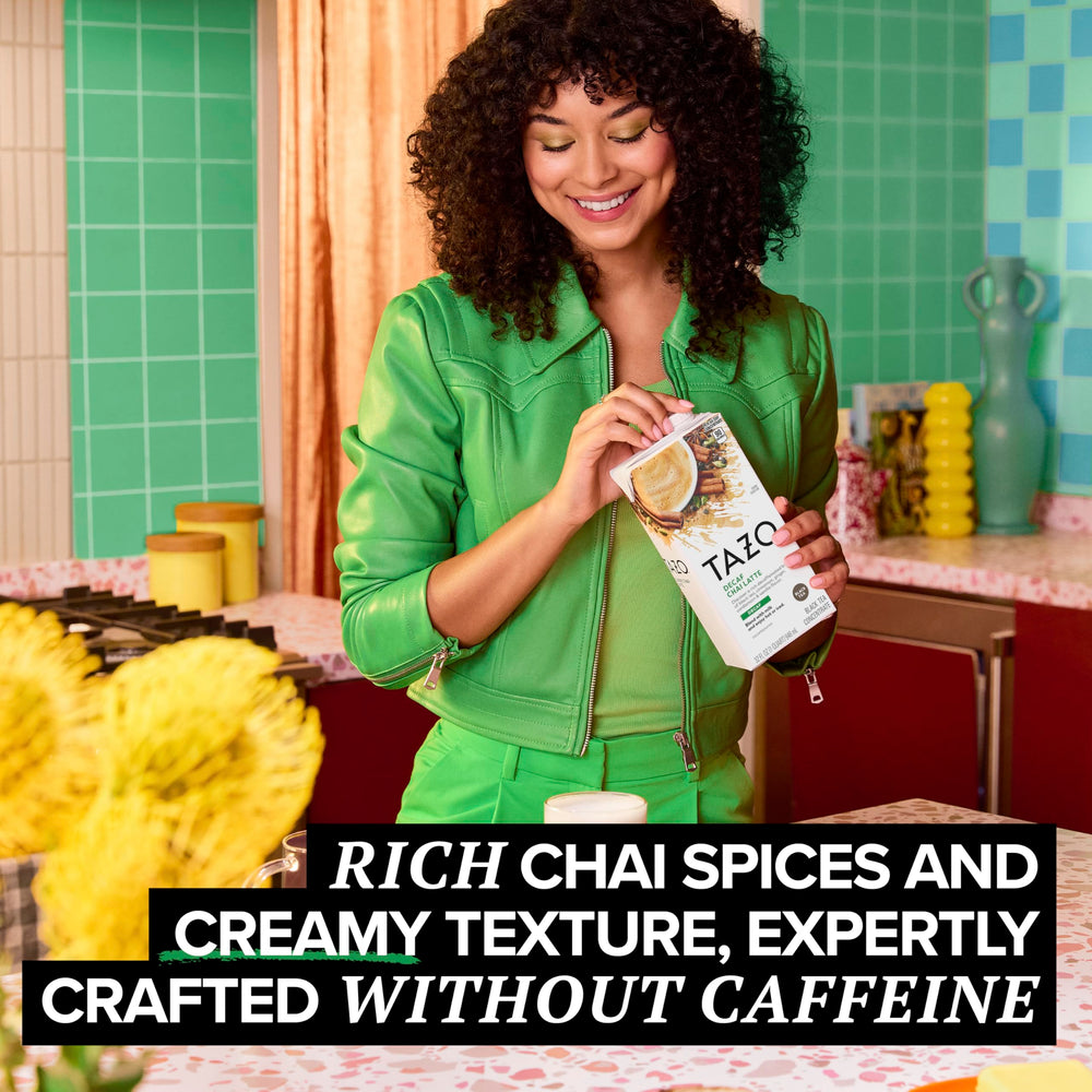 TAZO hot chai glass with steam and warming spices