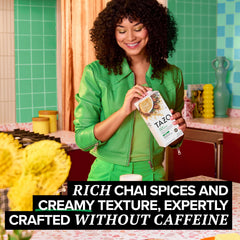 TAZO hot chai glass with steam and warming spices