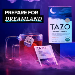 TAZO DREAM organic tea box showing inviting aroma and soothing blend