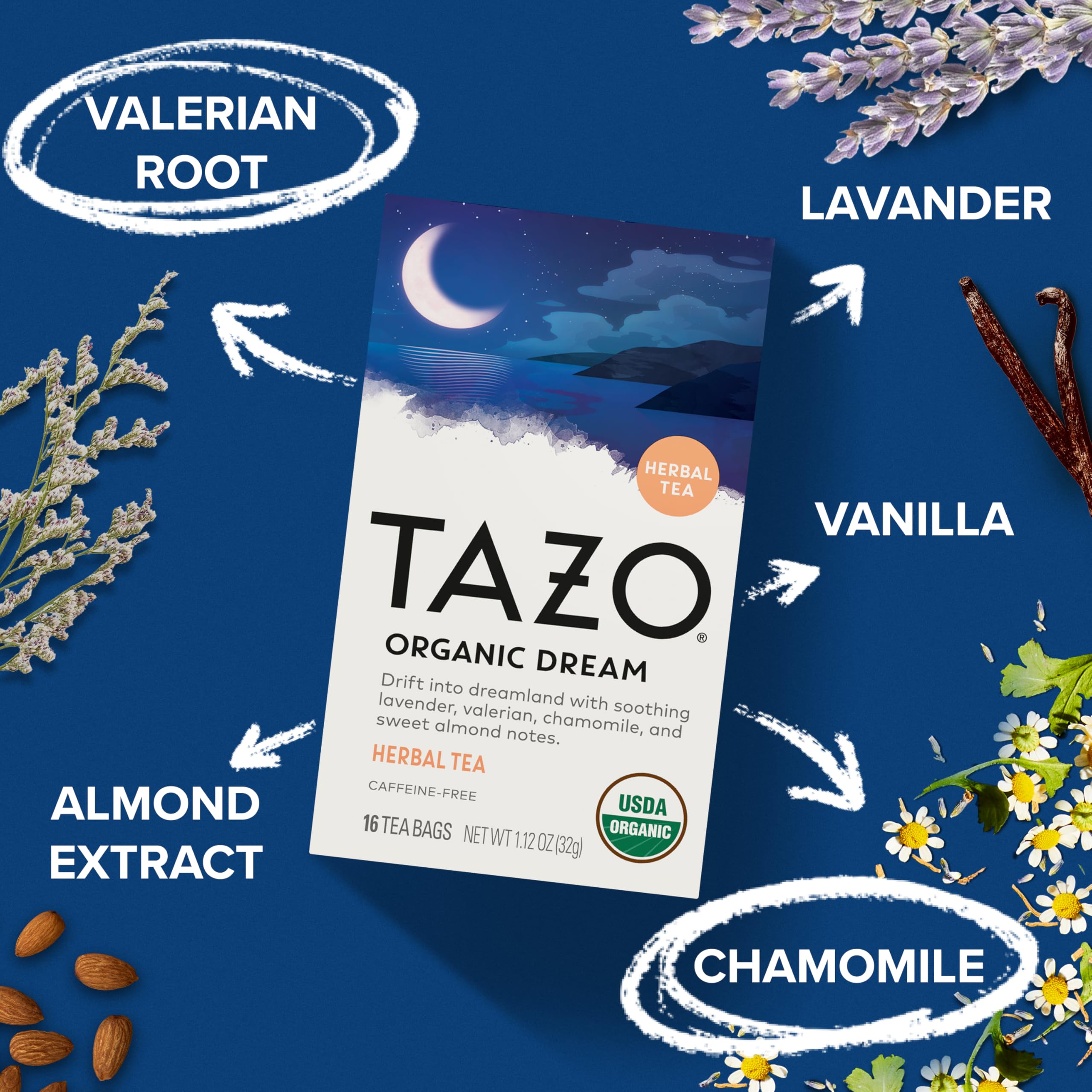 TAZO DREAM tea being steeped for five minutes in a cozy setup