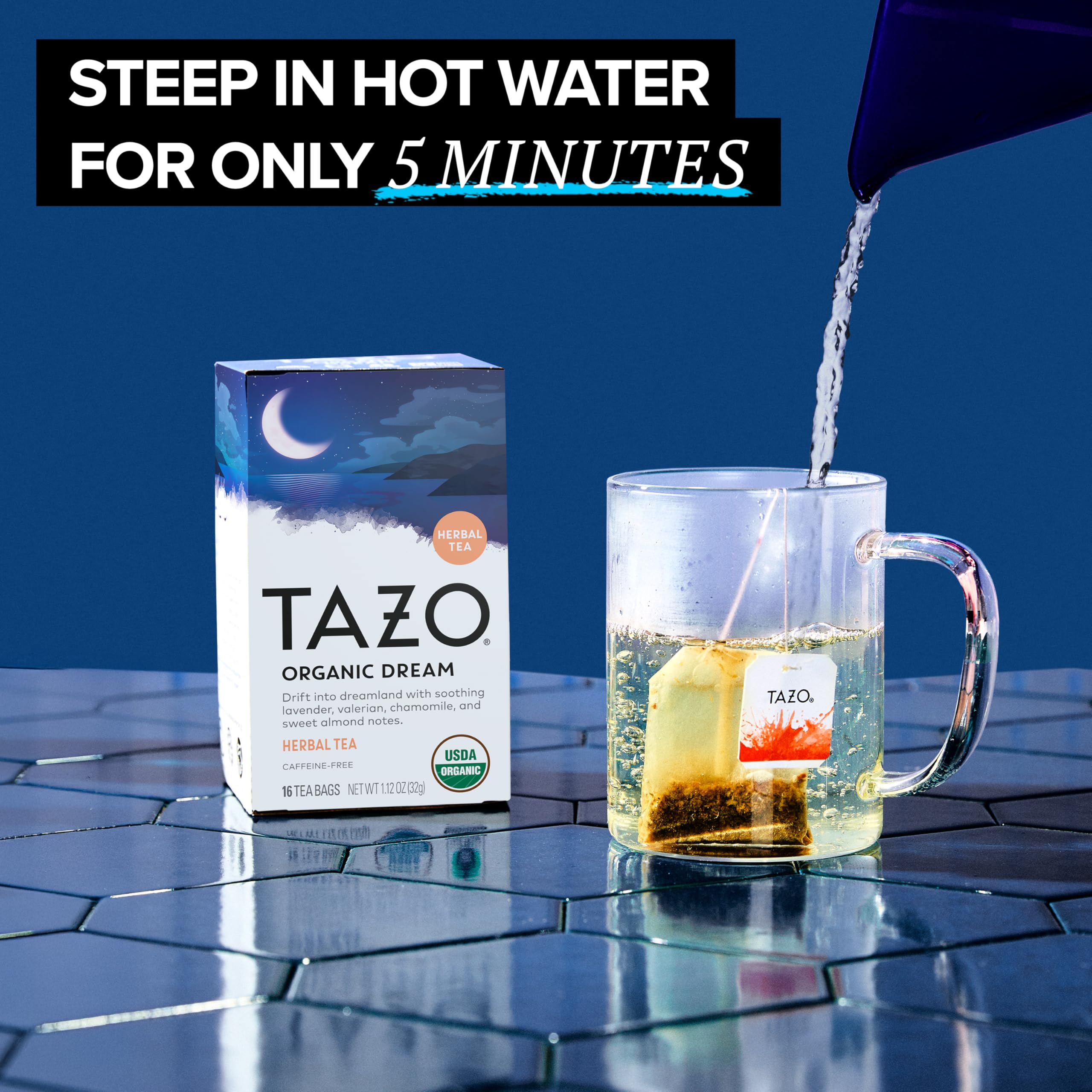 TAZO DREAM valerian root herbal tea for unwinding in the evening