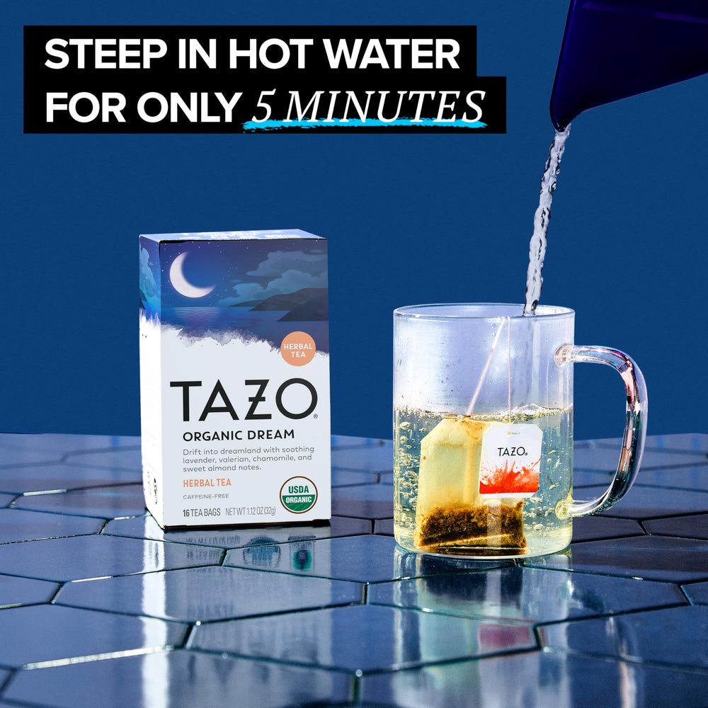 TAZO DREAM valerian root herbal tea for unwinding in the evening